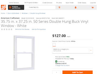 Window White Vinyl 35.75 in. x 37.25 in. 50 Series  320x244